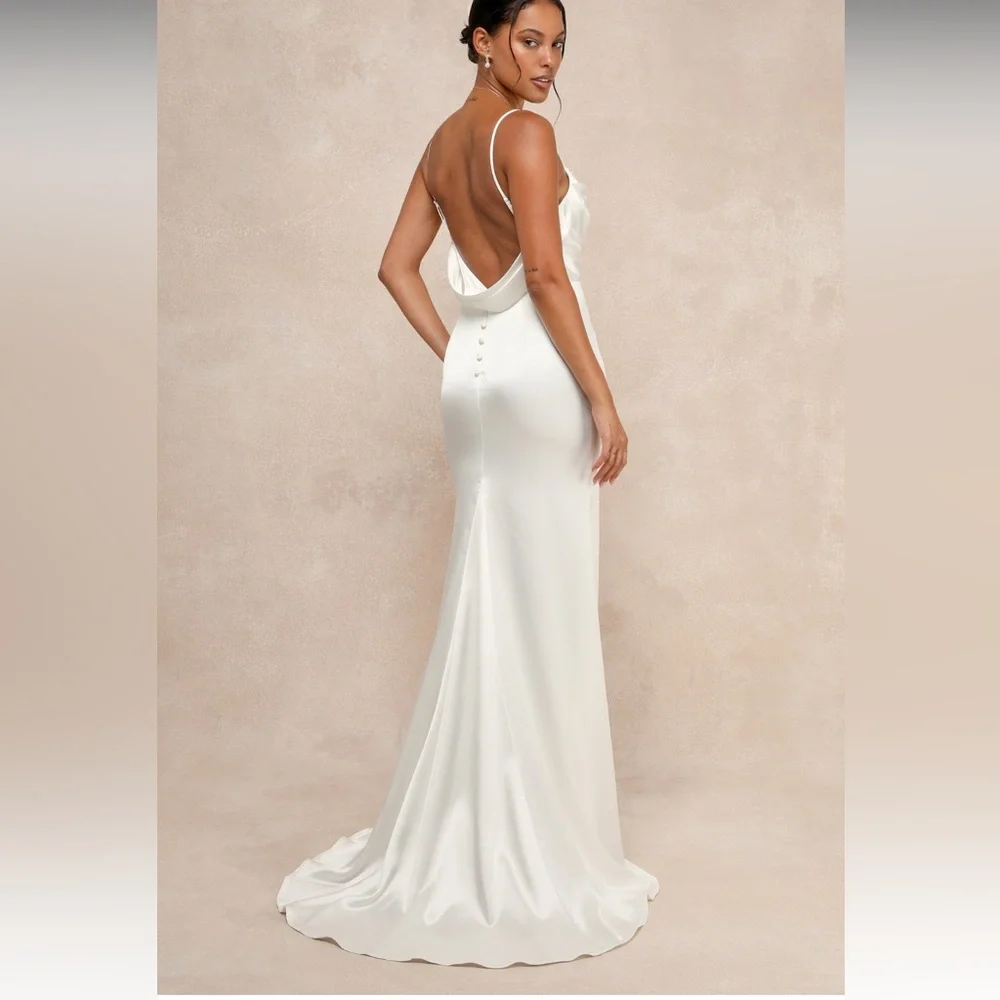 NWT Lovely Endearment White Satin Sleeveless Backless Maxi Dress - Picture 2 of 9